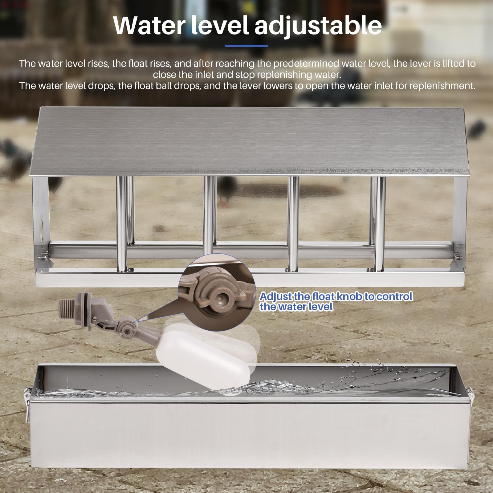 Abbeveratoio automatico per polli in acciaio inox, grande sistema di abbeveratoio per pollame, con kit di valvola galleggiante, accessori per piccioni, anatre, oca