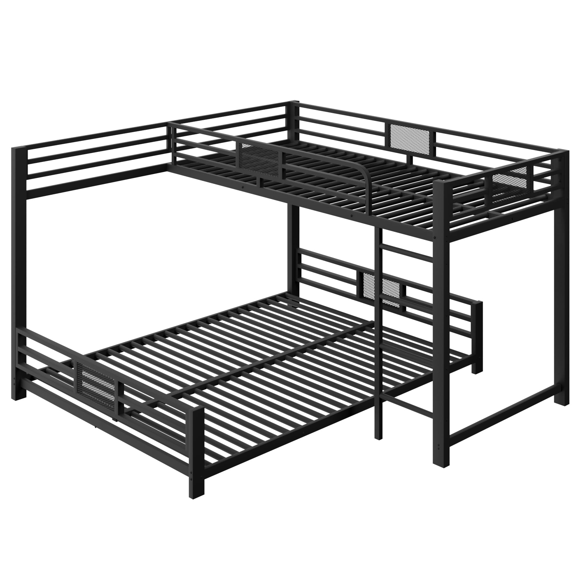 Metalowe łóżko piętrowe w kształcie litery L, 90 x 200 cm, ponad 140 x 200 cm, czarne, stalowe, nie zajmuje dużo miejsca, do pokoju dziecięcego, 204 x 204 x 130 cm