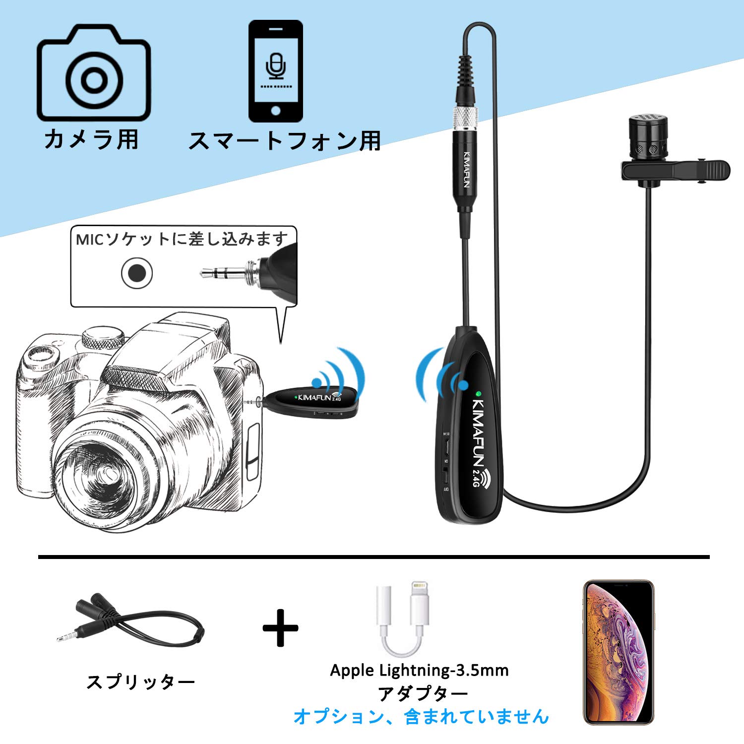 Amazon | 2人用ワイヤレスマイクシステム、KIMAFUN 2.4Gデュアル
