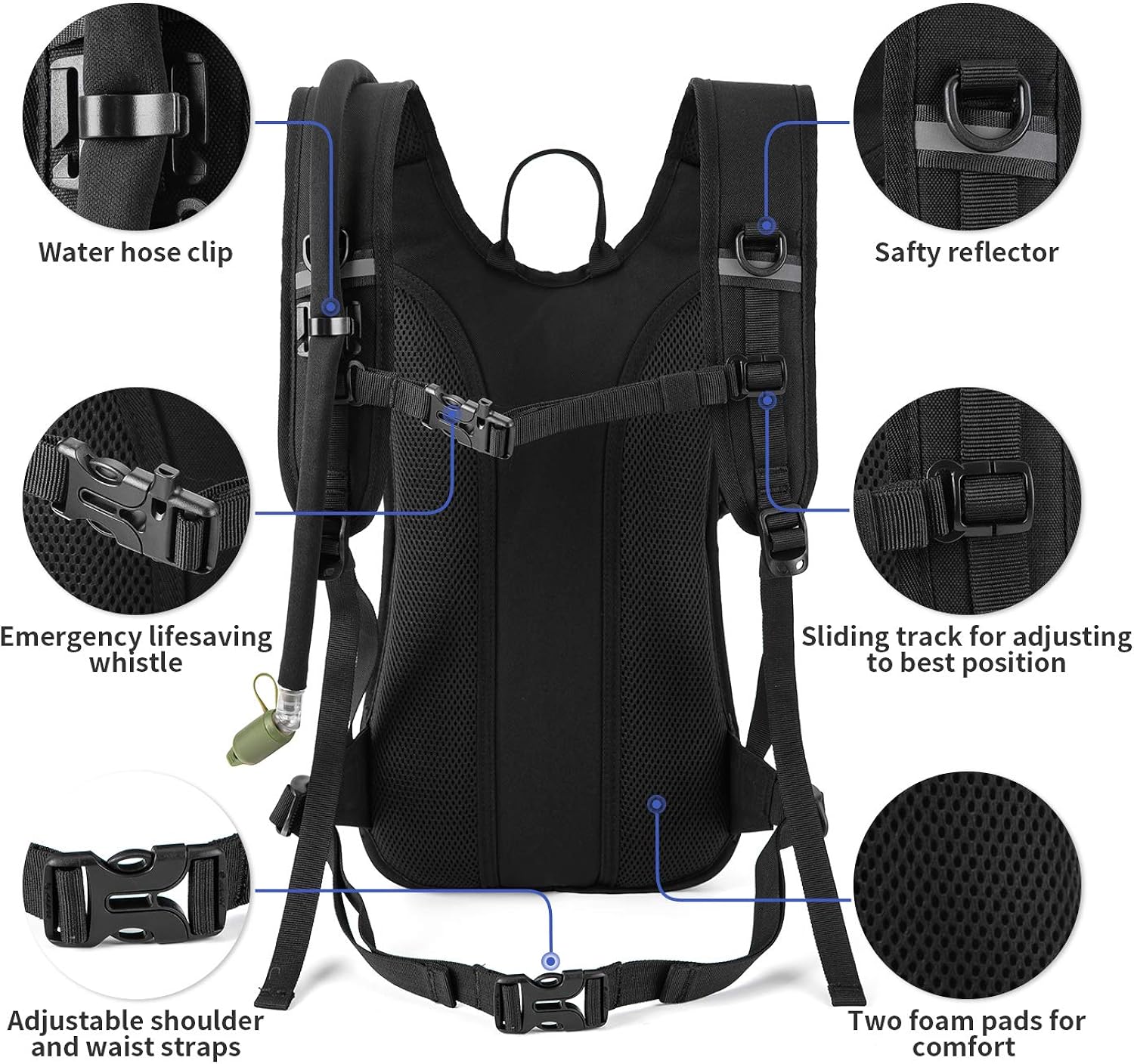 SHARKMOUTH Hydration Pack, Tactical Molle Hydration Pack Backpack 900D with 2L BPA Free Hydration Water Bladder, Military Daypack for Running, Hiking, Cycling, Climbing, Hunting &Working Out, Black : Sports & Outdoors