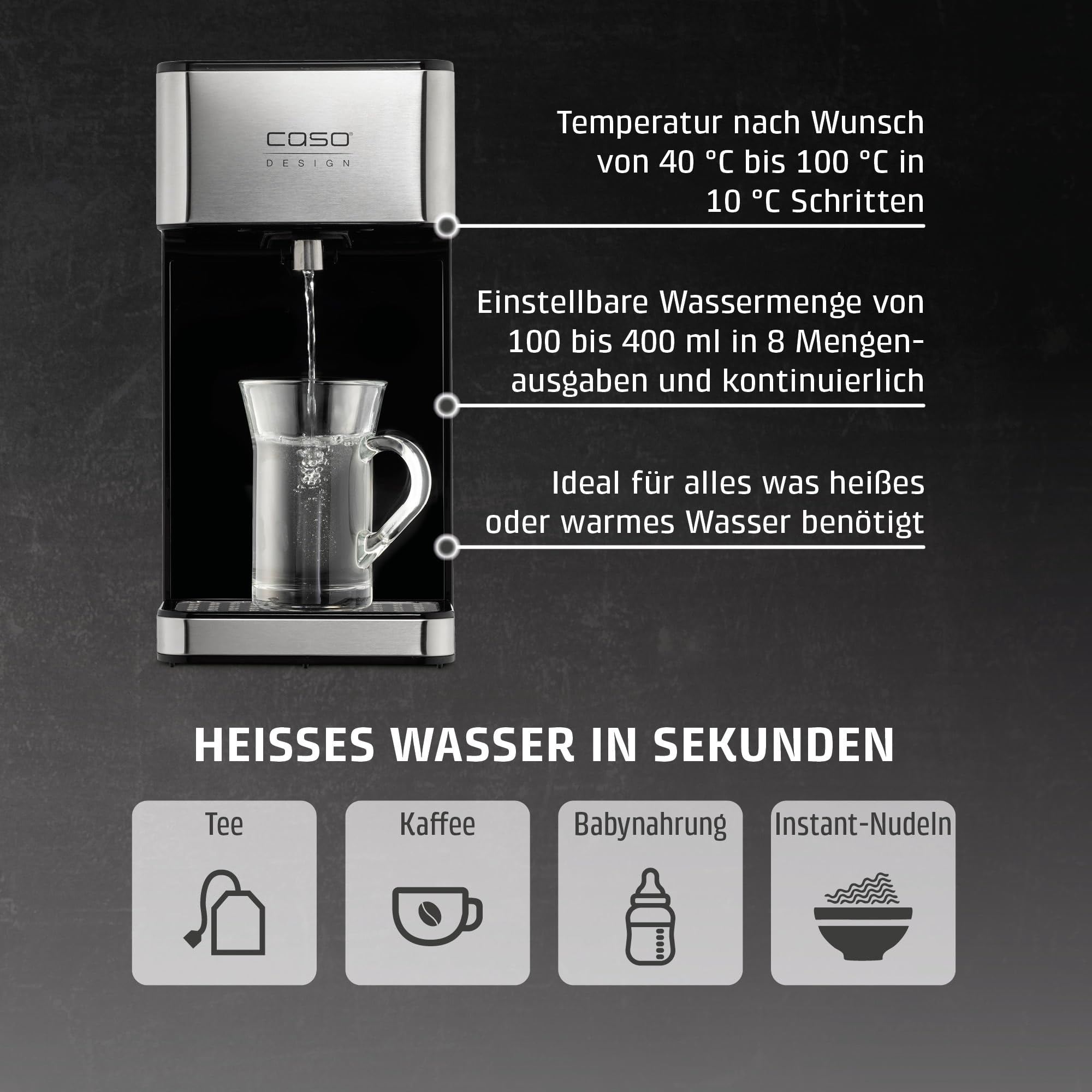 CASO HW 600 - Heißwasserspender - Testurteil: sehr gut - heißes Wasser in Sekunden, spart bis zu 50% Energie gegenüber einem Wasserkocher, für Babynahrung geeignet