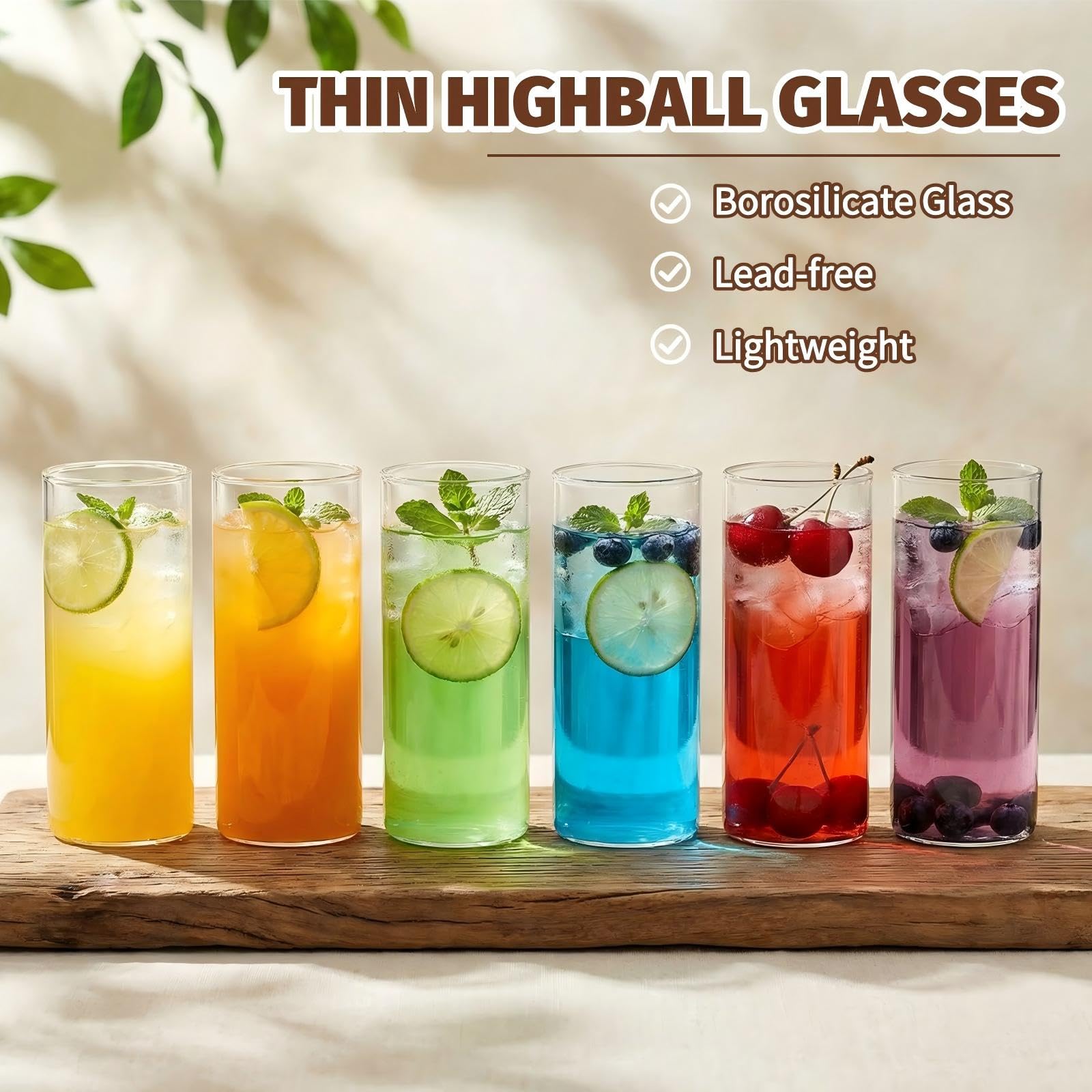 Lot de 12 verres à eau fins - 500 ml - Hauts - Légers - Pour eau, jus, cocktails, mojito, whisky