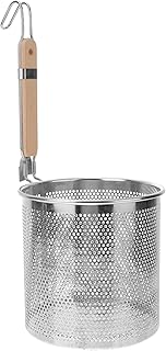 Stainless Steel Noodle Strainer with Round Handle Mesh Colander Spoon for Hot Pot Pasta Fries Dumplings Home Cooking Tool with Deep Basket Design for Easy Draining and Serving