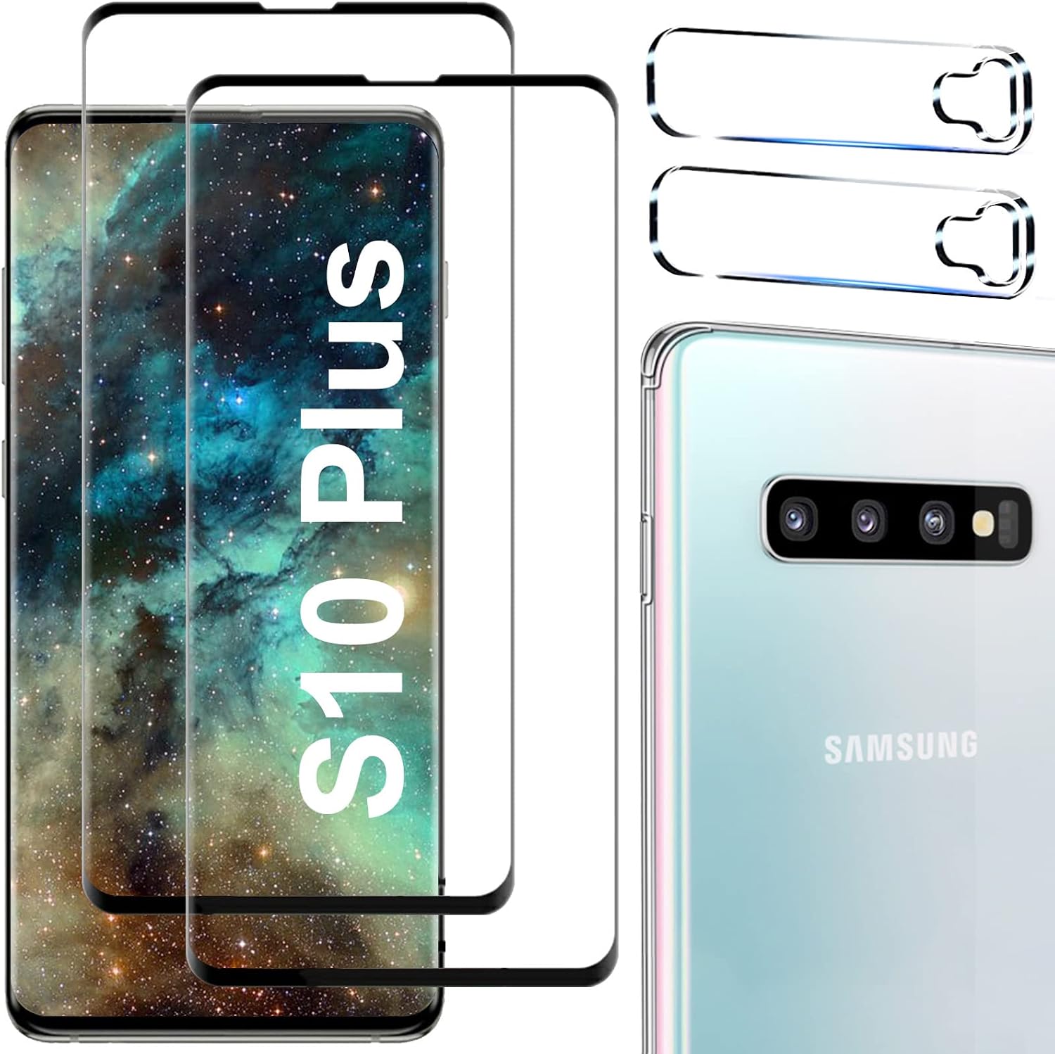 [2+2 Pack] Glass Screen Protector for Samsung Galaxy S10 Plus, 9H Tempered Glass，Ultrasonic Fingerprint Compatible,3D Curved, HD Clear, Case Friendly Bubble-Free for Galaxy S10 Plus Screen Protector