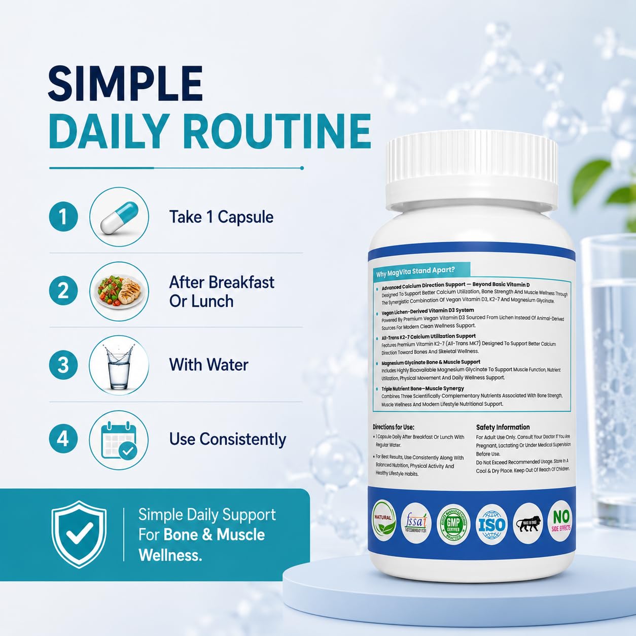 L'Omaya MagVita Magnesium Glycinate with Vitamin D3 & K2-7 MK7 | Bone Strength, Muscle Function & Calcium Absorption Support | Magnesium Supplement for Bones & Muscles | 60 Capsules (Pack of 1) — Amazon image 6