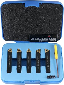 Accusize Industrial Tools 5/16 by 2 Oal 5 Pc Indexable Turning Tool Set with Tcmt1.81.5 Carbide Inserts, 2380-5042