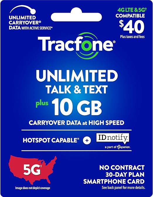 TracFone $40 Unlimited Talk, Text, 8GB Data 30–Day Plan