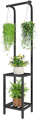 IBUYKE Soporte para plantas de 67 pulgadas de alto para interiores y exteriores, estante de metal colgante de 3 niveles para múltiples plantas,