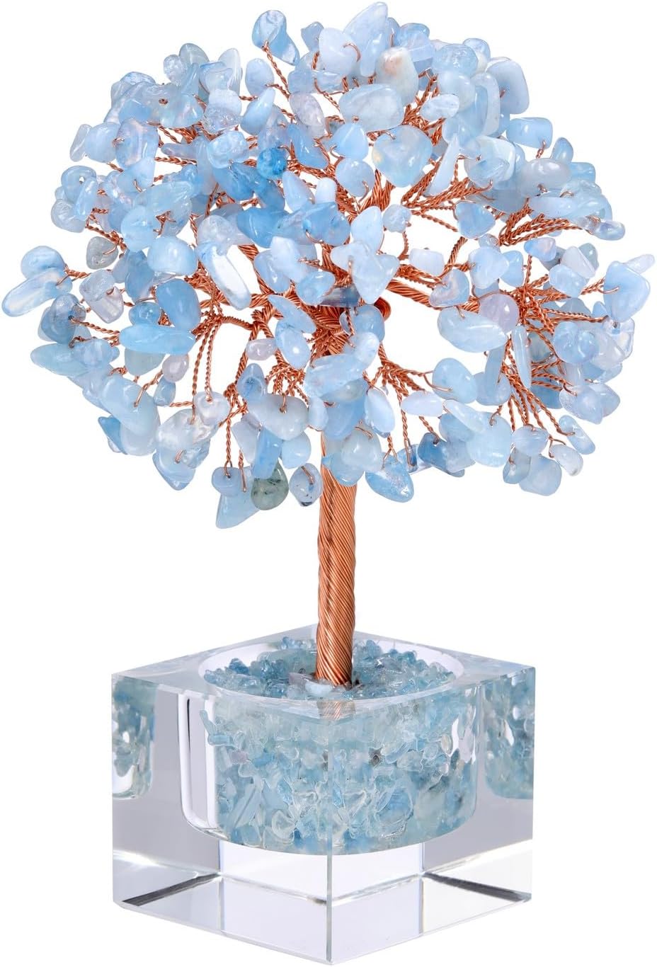 Jovivi Large Crystal Tree with Square Glass Base, Green Aventurine Healing Crystals Tree of Life Natural Chipped Gemstone Money Trees Feng Shui Good Luck Positive Energy Home Desk Decor