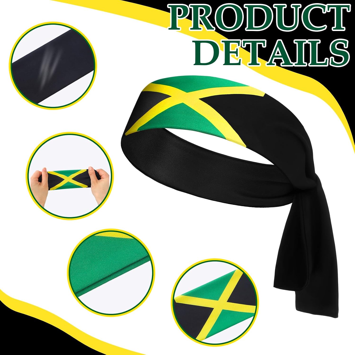 6 Pcs Jamaican Flag Bandana Jamaican Headbands for Women Green Yellow Black National Flag Headband Sweatbands Independence Day Gift for Men Women Sports