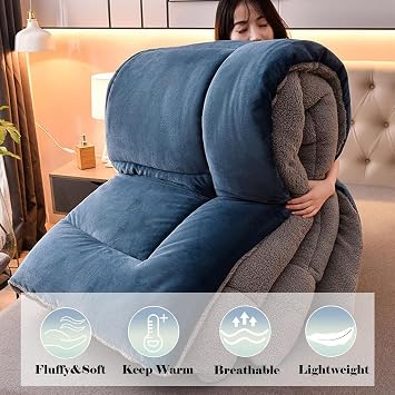 Thickened Super Soft Winter Warm Quilt, Cashmere & Milk Velvet Double Fabrics, Breathable Warmth Fluffy Plush Double Sided Velvet Blanket 150x200cm 2kg