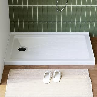 HOROW Shower Base 48" x 32", Left Drain Single Threshold Shower Base in White with Efficient Drainage, Non-Slip, Stainless Steel Cover, Small Rectangle Acrylic Shower Pan for Bathroom