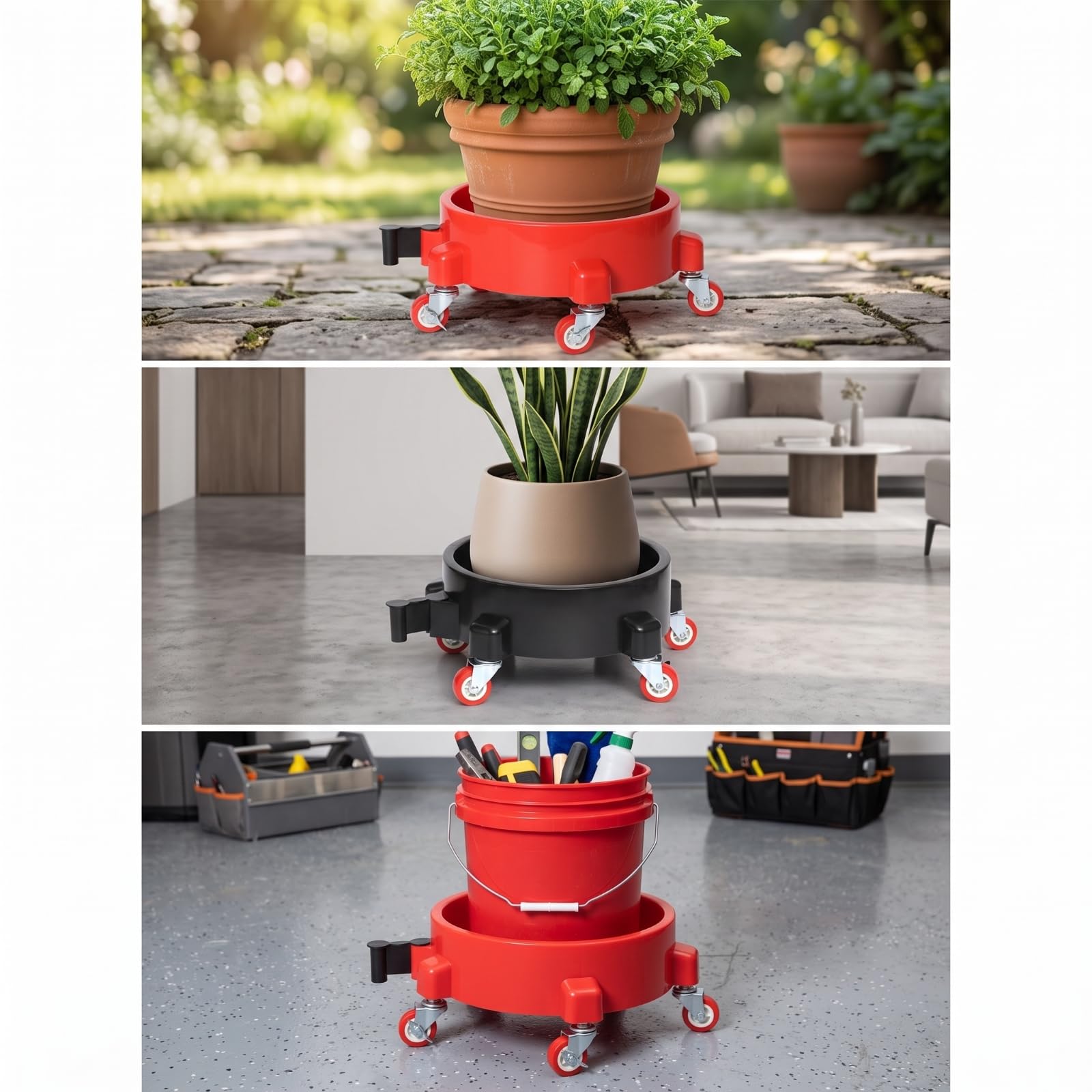 Sottovaso con Ruote Girevole Carrello Portavasi Robusto Portavaso con Ruote per Terrazzo, Casa, Rosso