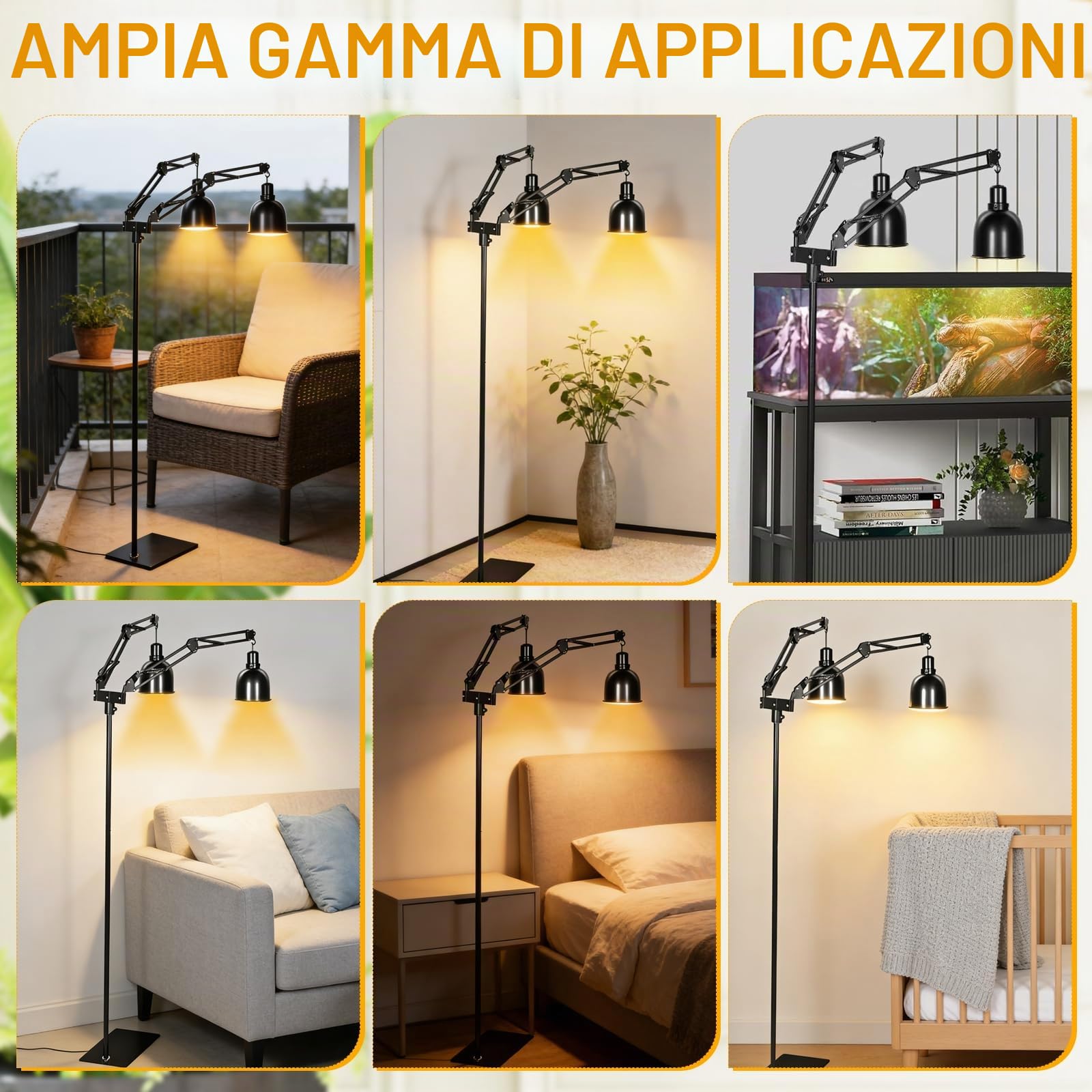Supporto per Lampada per Rettili Regolabile, Portalampada per Acquario Altezza Regolabile 40-160CM, Rotazione a 360°, Porta Lampada Rettile con 2 Ganci per Tartaruga, Ragni, Terrario