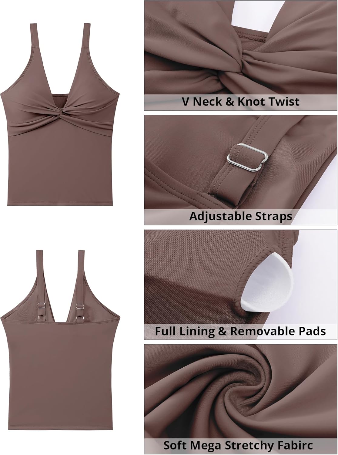 GRAPENT Tankini Tops for Women Swimwear Twisted V Neck Bathing Suit Beach Vacation Modest Padded Swimsuit Swim Top Only - Image 6