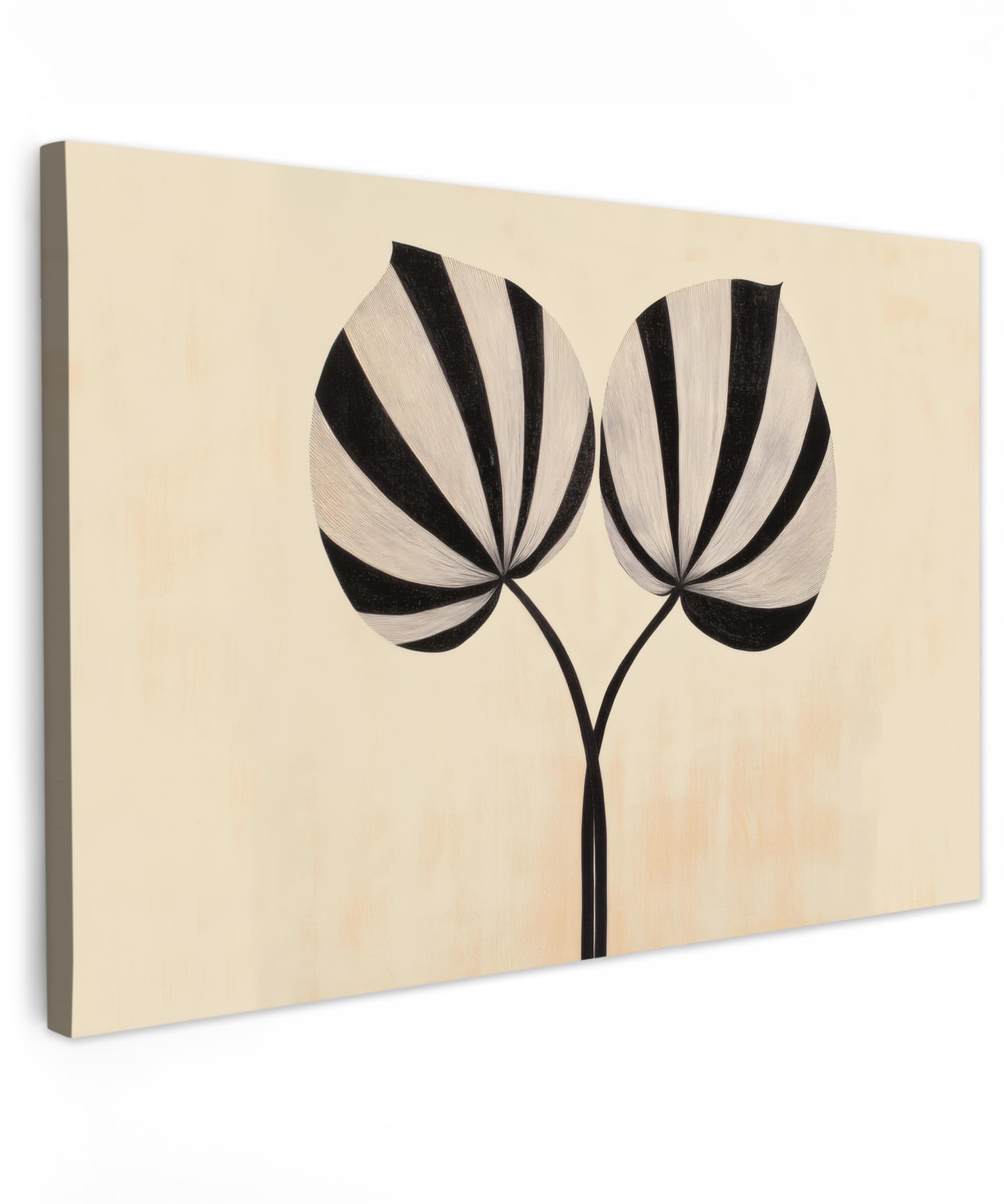 MuchoWow© Canvas Wall Art Work 47"x31" / 120x80 cm House Decoration for Living Room Home Decor Pictures Walls Leaves - Striped - Stem - Beige