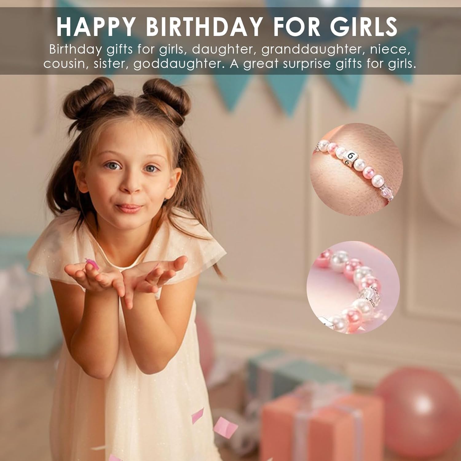 1-8 Years Old Birthday Gifts for Girl - Adjustable Birthday Bracelet for Little Girls with Pink & White Pearls, Birthday Gift Ideas for Daughter Niece Granddaughter Sister Girls - Image 5