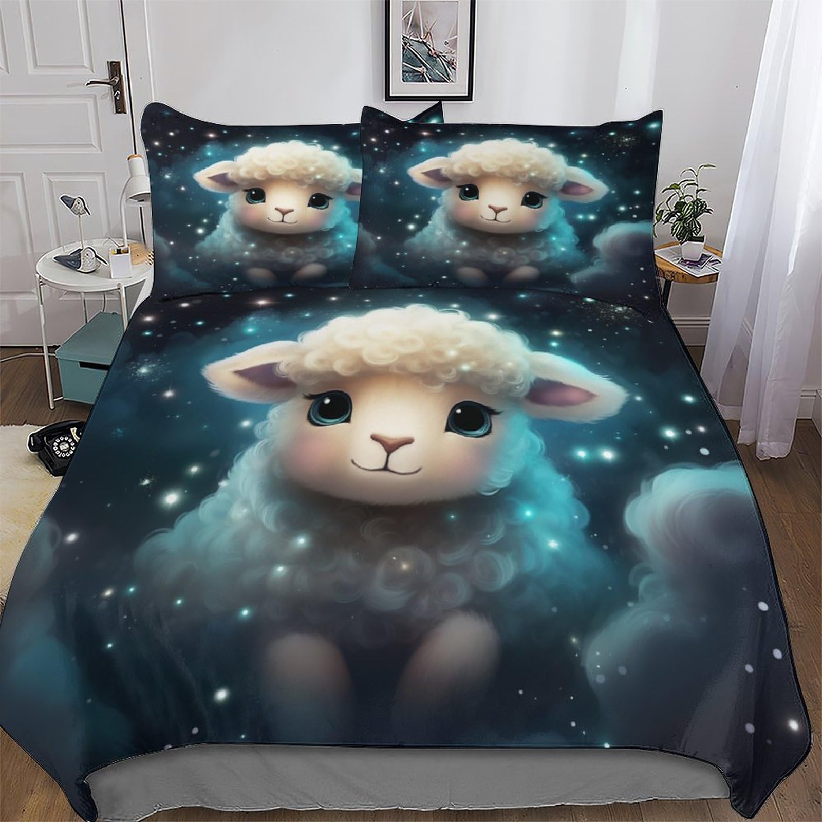 Parure de lit mouton mignon 200x200 microfifre avec 2 taies