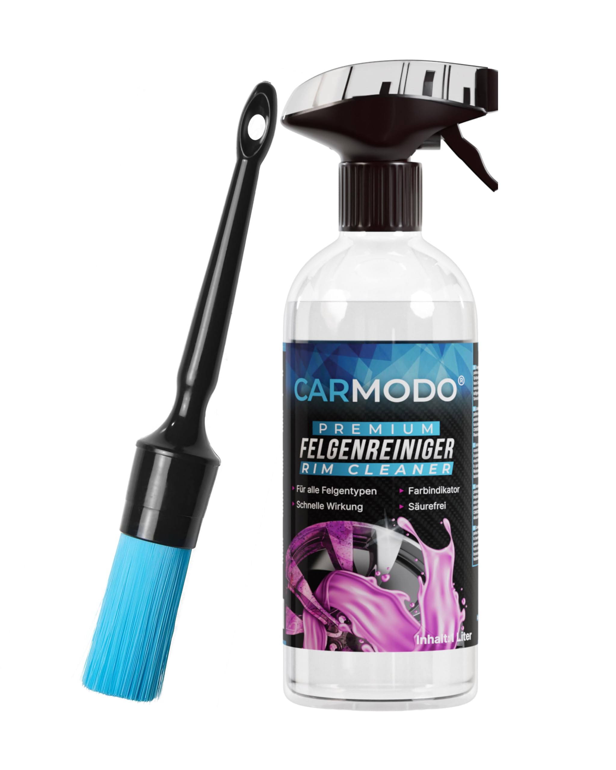 CARMODO® Premium Detailing Pinsel für die Autopflege + Premium Felgenreiniger - für eine effektive Reinigung - Säurefrei