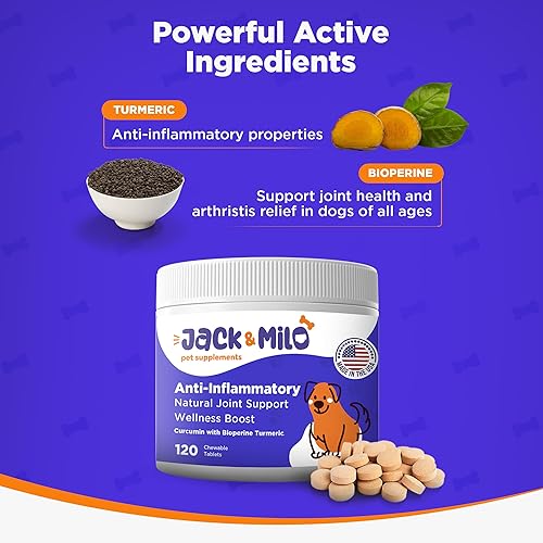 Miniatura 2 de Jack & Milo Cúrcuma para perros, suplemento antiinflamatorio, de cadera y articulaciones, alivio del dolor de artritis del perro, apoyo para la