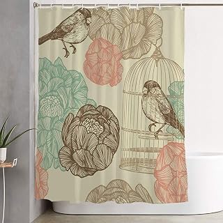 Shower Curtain for Bathroom Prison Style Bird Cages Pattern Design Textures Vintage White Captivity Drawing Element Decoration Bath Curtain Bathroom Decor for Bathtubs 72x78 Inch Long, Hooks Included