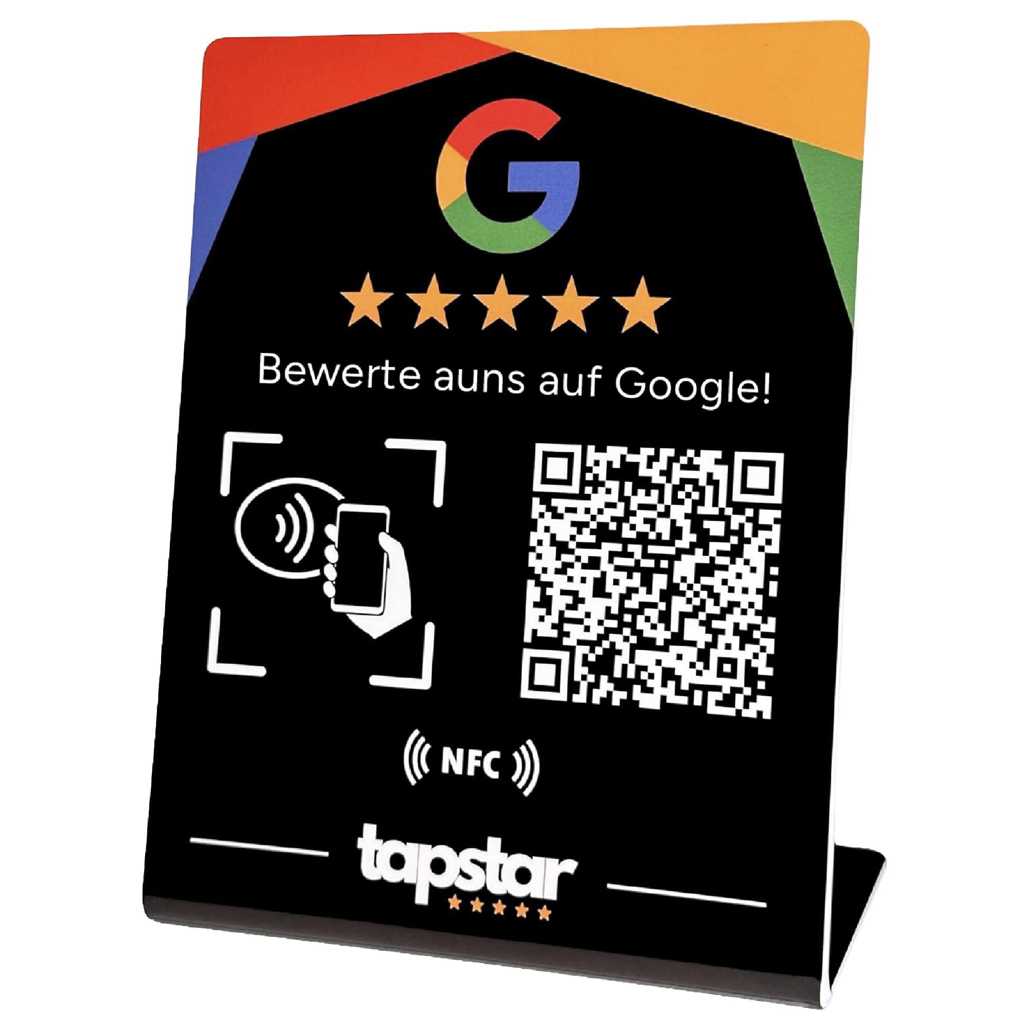 Tapstar Bewertungsaufsteller mit NFC & QR-Code – Google Bewertung Aufsteller für Theke, Tresen oder Empfang – Kompatibel mit iPhone & Android – Ohne App, Ohne Abo