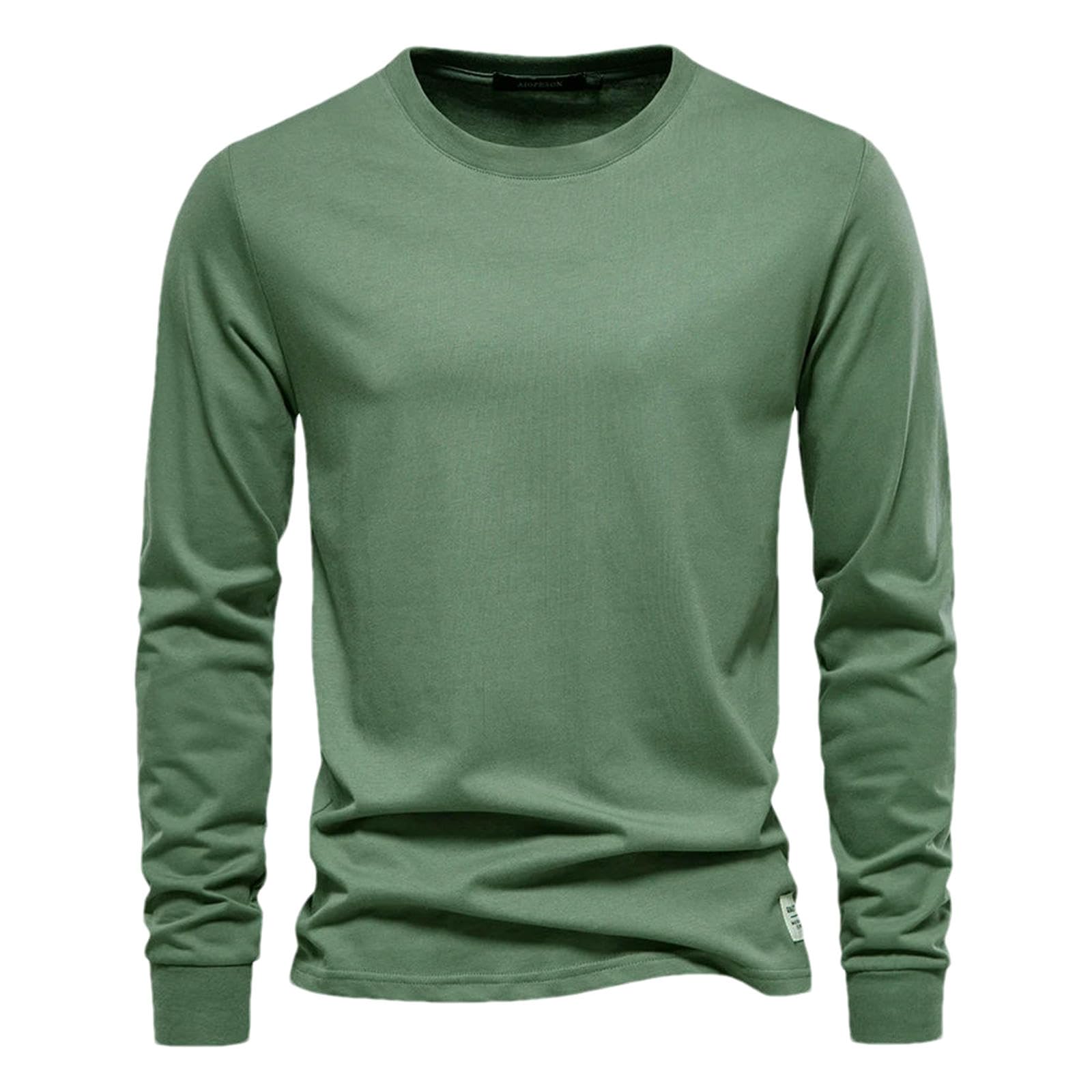 Camiseta de manga larga para hombre, informal, cuello redondo, camiseta básica, suave, ligera, ajustada, camiseta diaria de algodón para hombre.