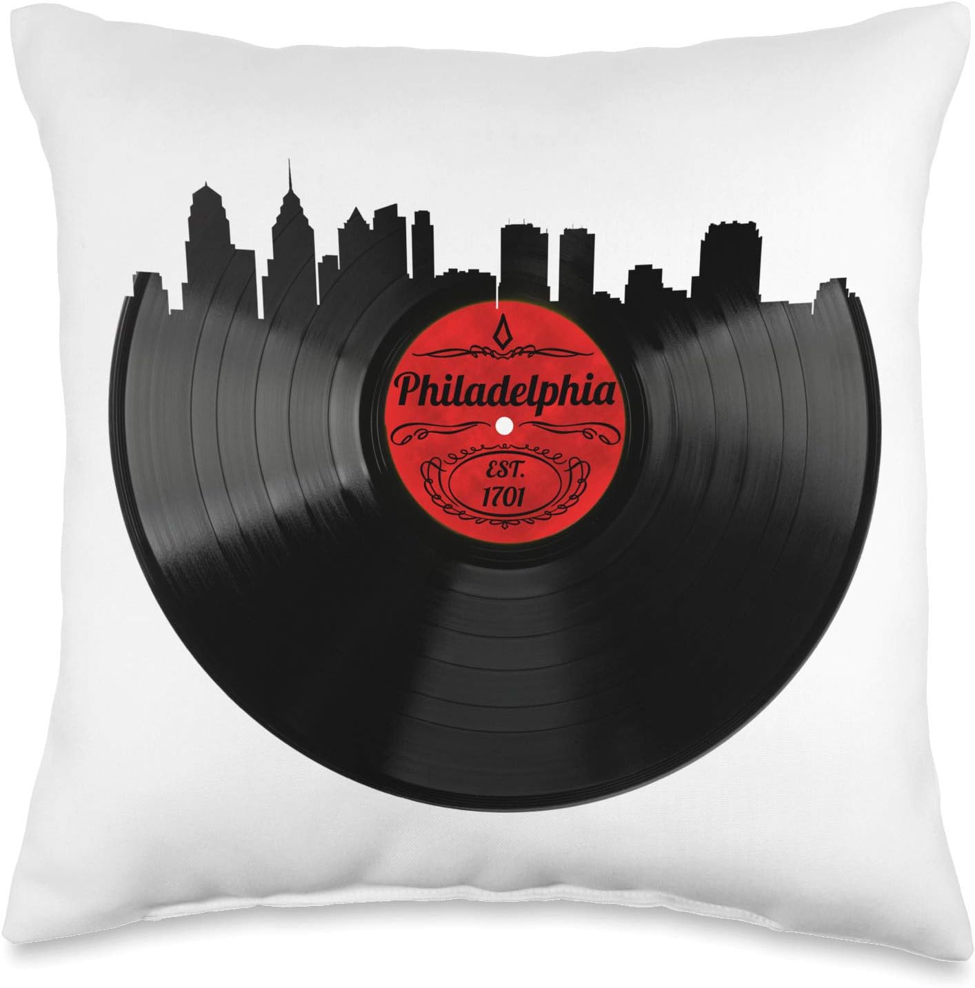 Aesthetic Vinyl Record City Skyline Hipster Philadelphia Throw Pillow