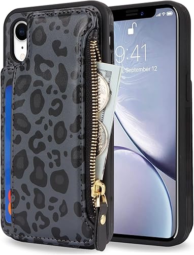 Miniatura 7 de Cavor Funda protectora para iPhone XR con tarjetero para iPhone Xr para mujeres y hombres, cierre magnético de cuero, bolsillo con cremallera, color