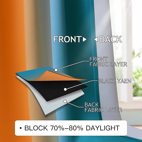 Miniatura 4 de COSVIYA Cortinas degradadas para oscurecer la habitación de 63 pulgadas de largo para dormitorio de niños, bloqueo de luz, naranja y azul, 2 tonos