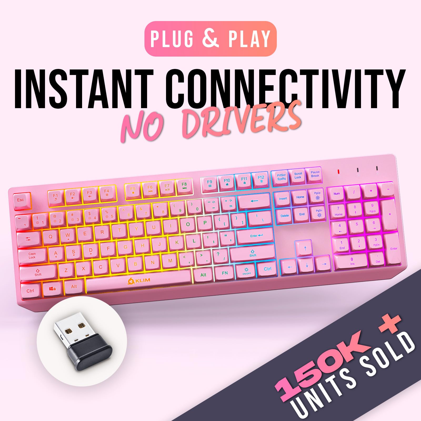 Amazon.com: KLIM Chroma Pink Wireless Keyboard – RGB Backlit