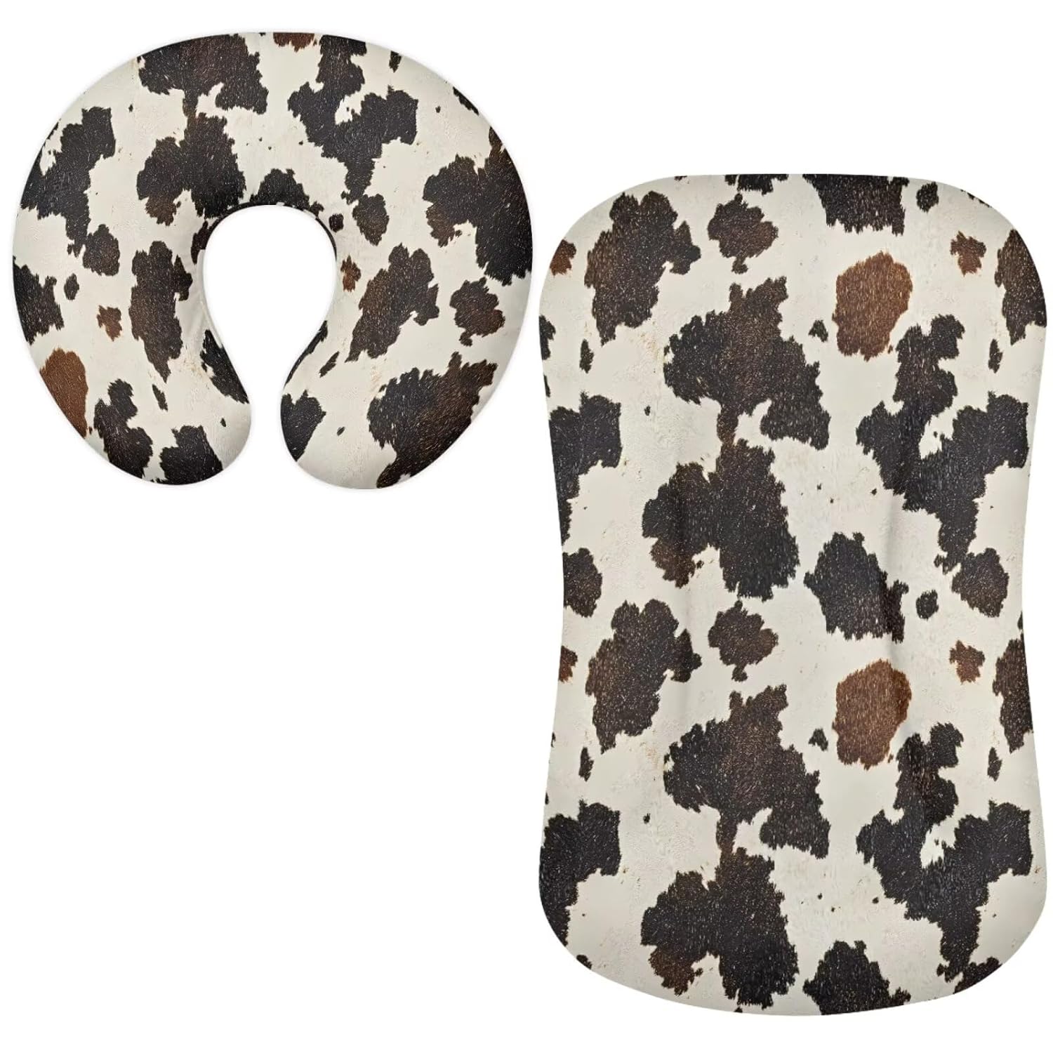 Brown Cow Print Baby Nest Cover Universal Fit Fitted Crib Sheet Breathable Detachable Nursing Pillow Protective Stylish Stretchy Nursing Pillow Cover 2pcs