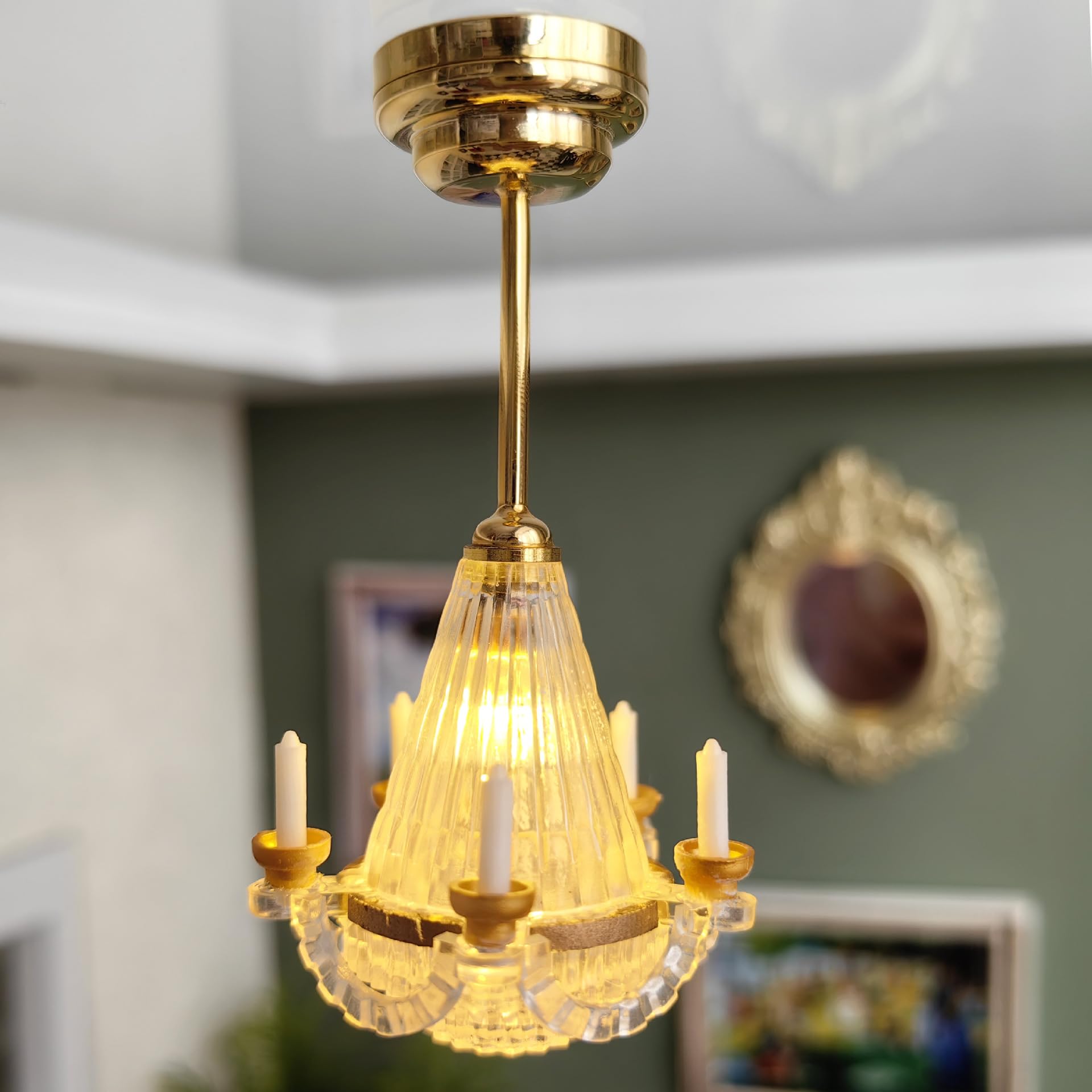 Gxsterd 1/12 Dollhouse Lights Miniature Chandeliers with Candle LED Ceiling Lighting Dollhouse Decoration Accessories (Miniature Chandeliers)