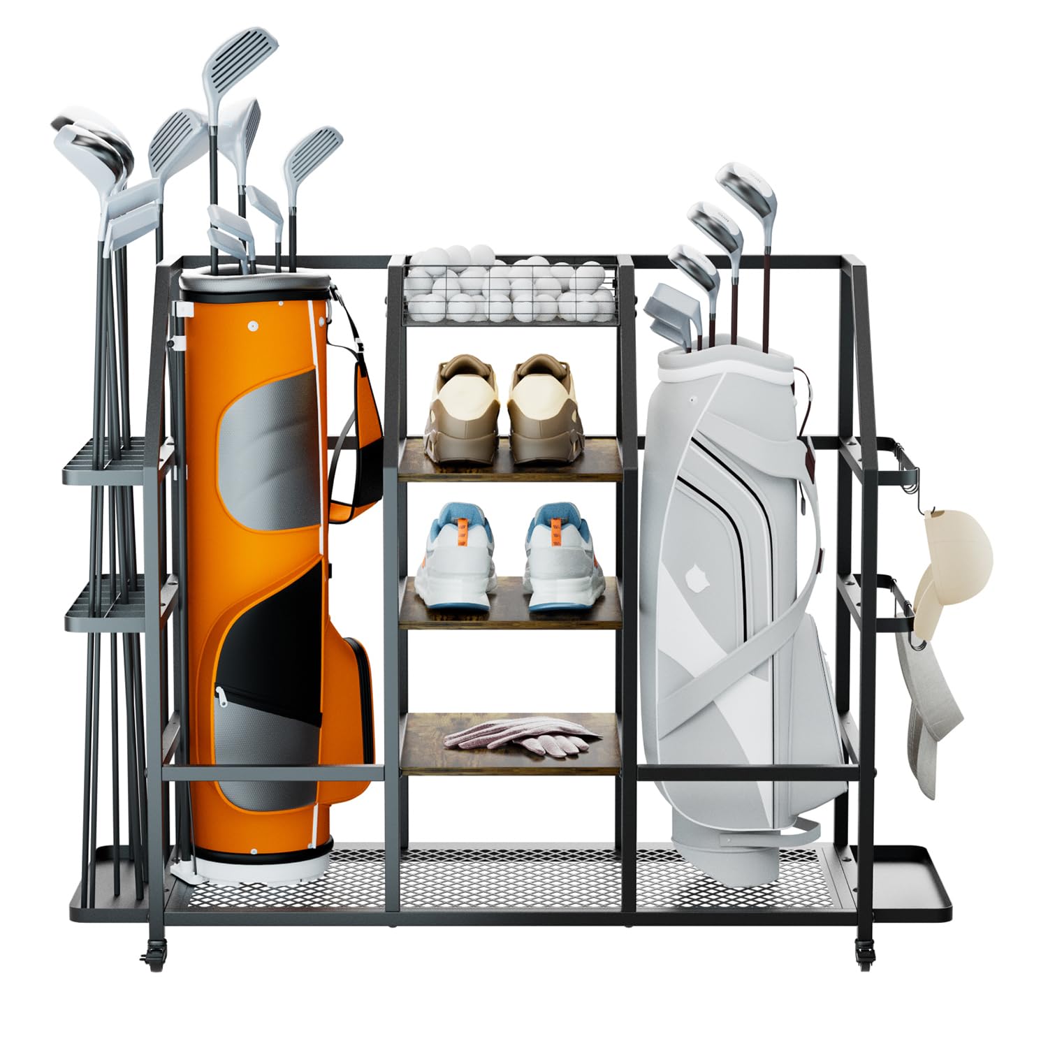 Borsa da golf, organizer per mazza da golf, extra grande, con ruote, in metallo, per 2 borse da golf, accessori da golf, per cantine, campi da golf, club