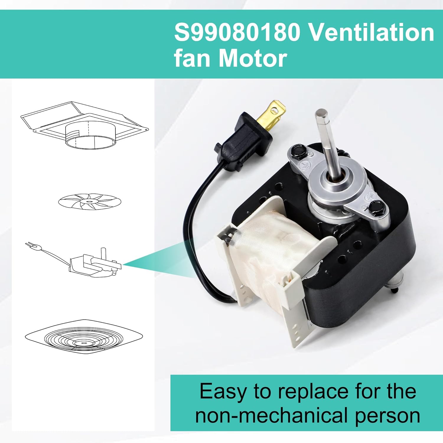 S99080180 Exhaust Fan Motor for Broan Nutone 509, 509S, 509S-C, 509-C, 509-A, 509S-B, 509MG-A, 509MG Ventilation Fan Replacement Motor