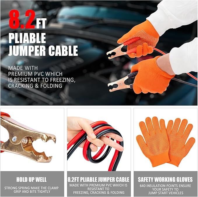 Kit de Emergencia para Carretera con Cables Pasacorriente Inflador de Llantas miniatura 3