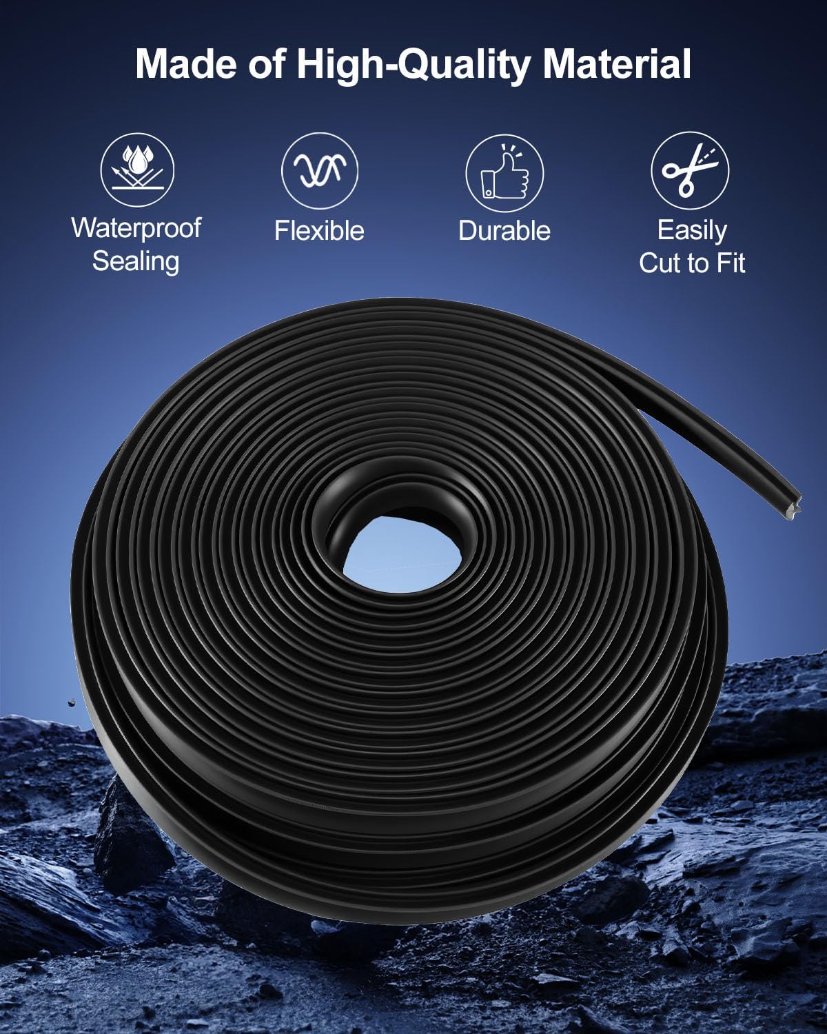 Boat Rub Rail Vinyl Insert, 50.85 FT Flexible Black PVC Rub Rail Trim, 3/4 x 3/8 Inch Marine Edge Protection for Boats
