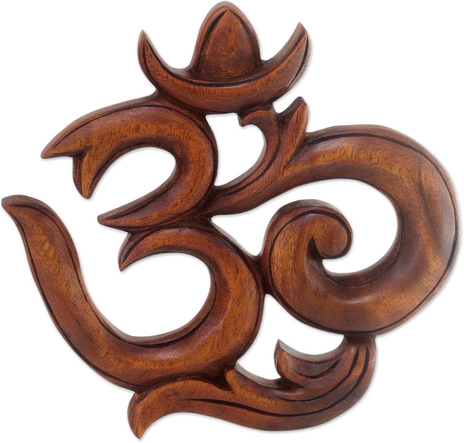 NOVICA Hand Carved Suar Wood Relief Wall Sculpture 'Sacred Om'