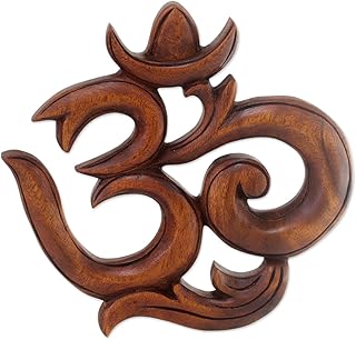 NOVICA Hand Carved Suar Wood Relief Wall Sculpture 'Sacred Om'