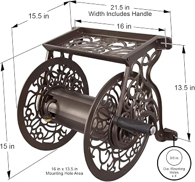 Liberty GARDEN 704 Decorative Cast Aluminum Wall Mount Garden Hose Reel, Holds 125-Feet of 5/8-Inch Hose - Bronze