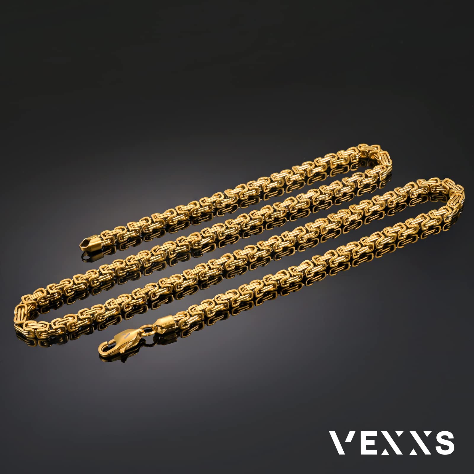 VEXXS Kette Herren 4/6mm, 18K Gold beschichtet Edelstahl Königskette, Byzantinische Goldkette für Herren Damen Mädchen Männer Jungen, Hip Hop Schmuck Geschenk,45-65cm