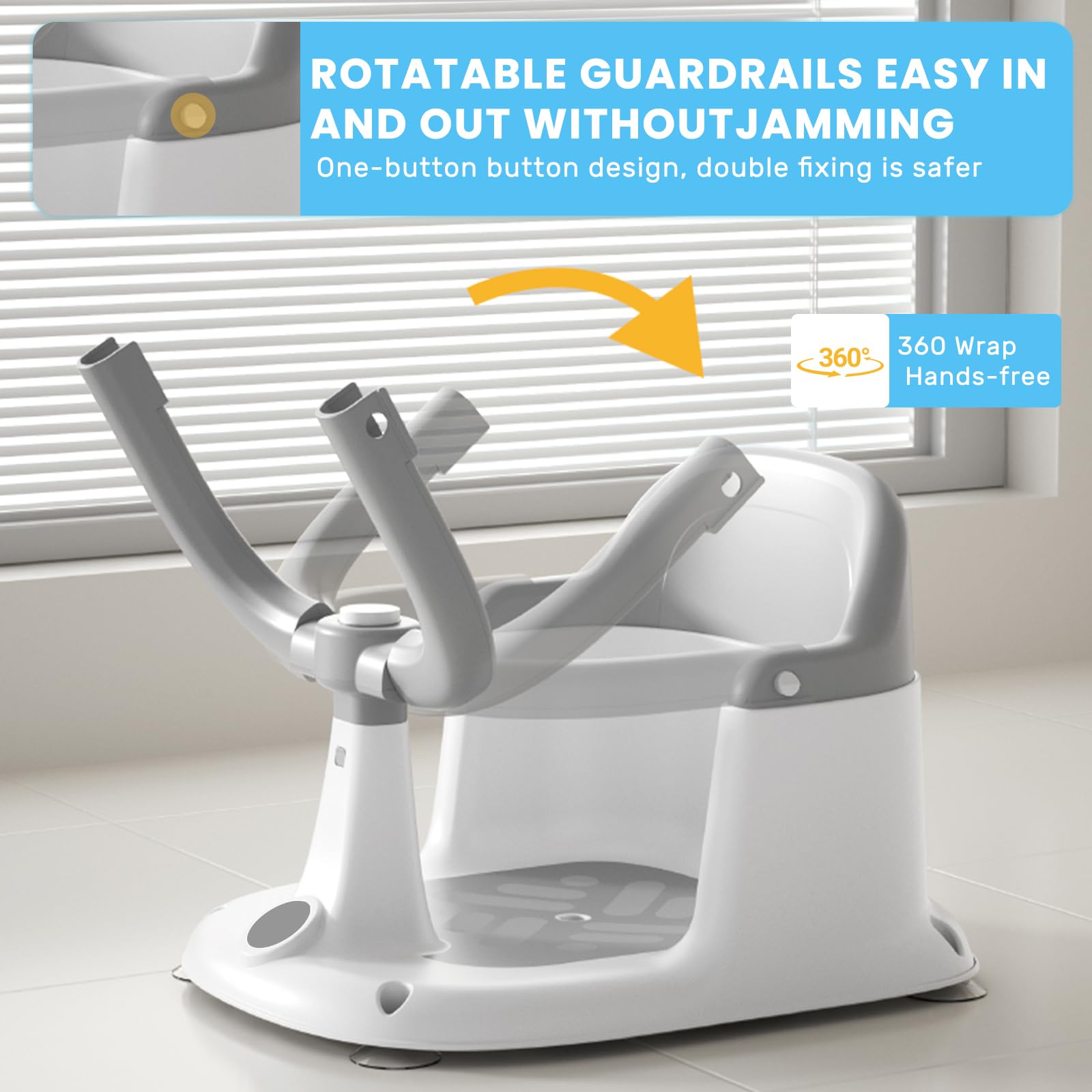 UBRAVOO Baby Badesitz für Babys von 6 bis 24 Monaten, aufrecht sitzender Badesitz, rutschfester Baby-Badewannensitz mit 4 Saugnäpfen, tolles Geschenk zur Geburt für Neugeborene und junge Mütter (Grau)