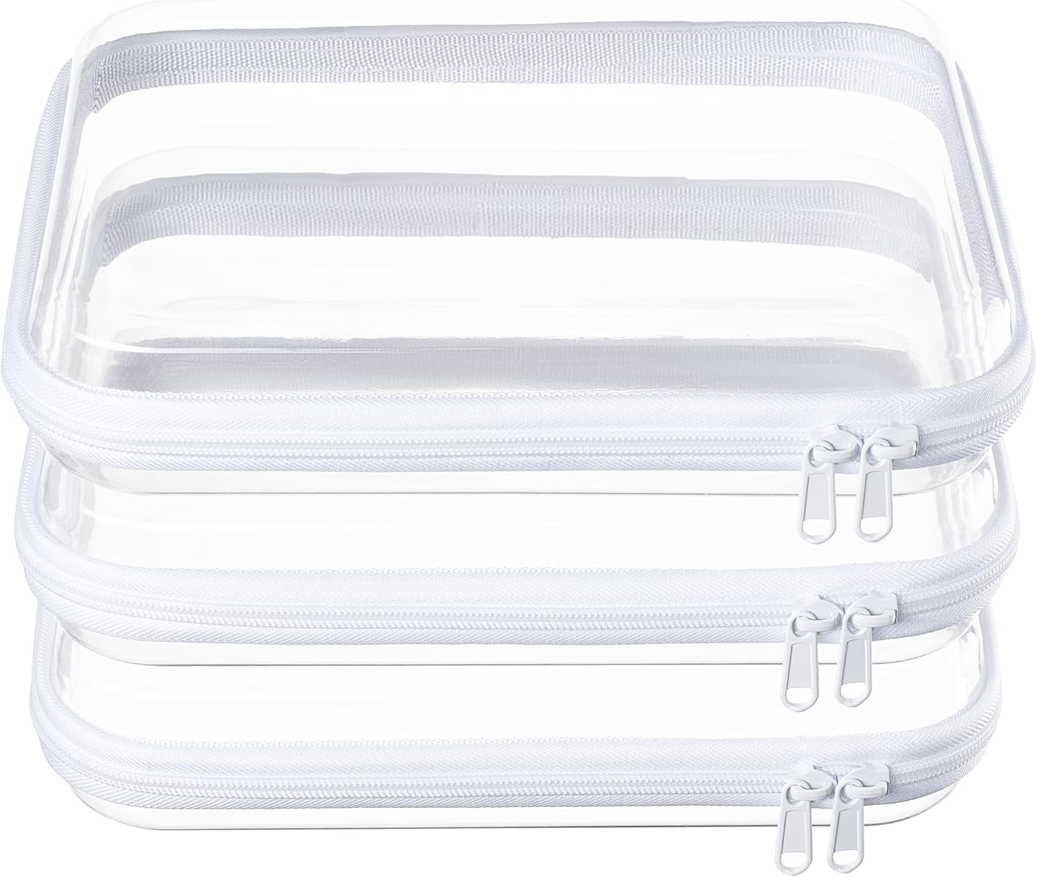 3-Pack Medium Clear Hard Shell Zipper Pouches, Clear Zipper Bags, Hard Case Pouches for Purse & Diaper Bag Organizer,and Travel Essentials（3M）