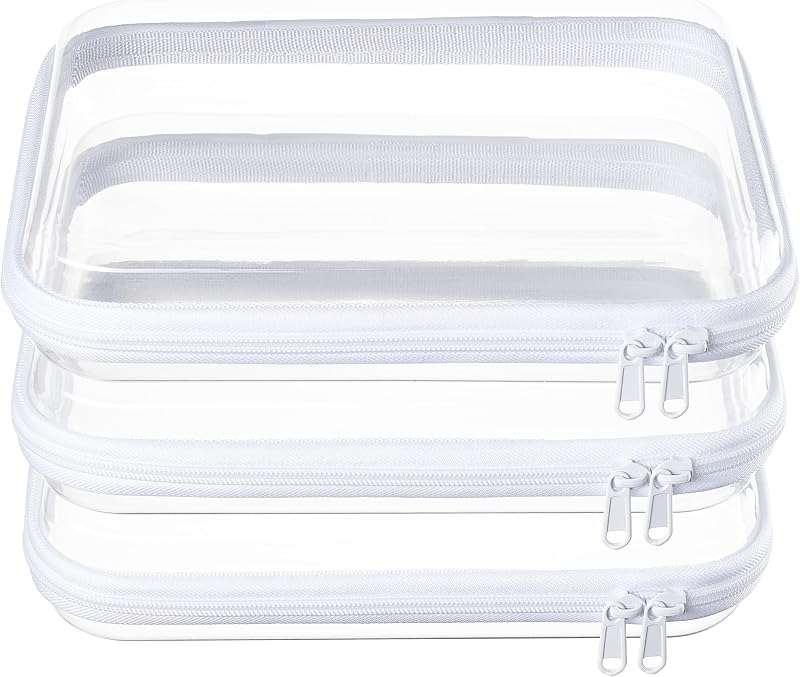 Necessaires transparentes com casca rígida e zíper WELPIRT, brancas, tamanho 3M, pacote com 3