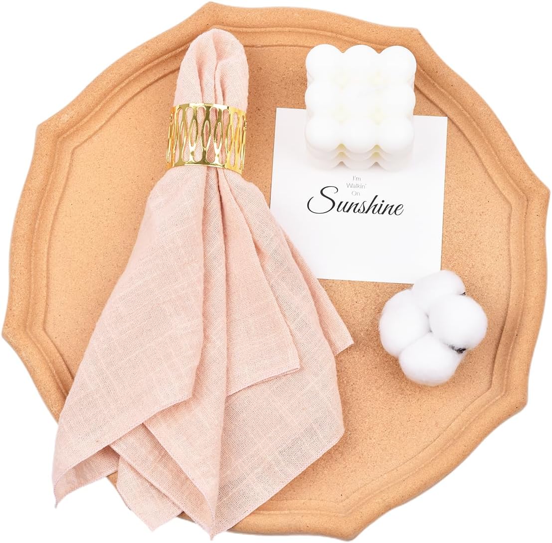 Joanlody Handmade Cloth Napkins Fall Thanksgiving Rustic Cotton Linen Napkins 16.5x16.5 Inches Washable Dinner Napkins for Baby Shower Wedding Party Set of 10 Pearl Pink