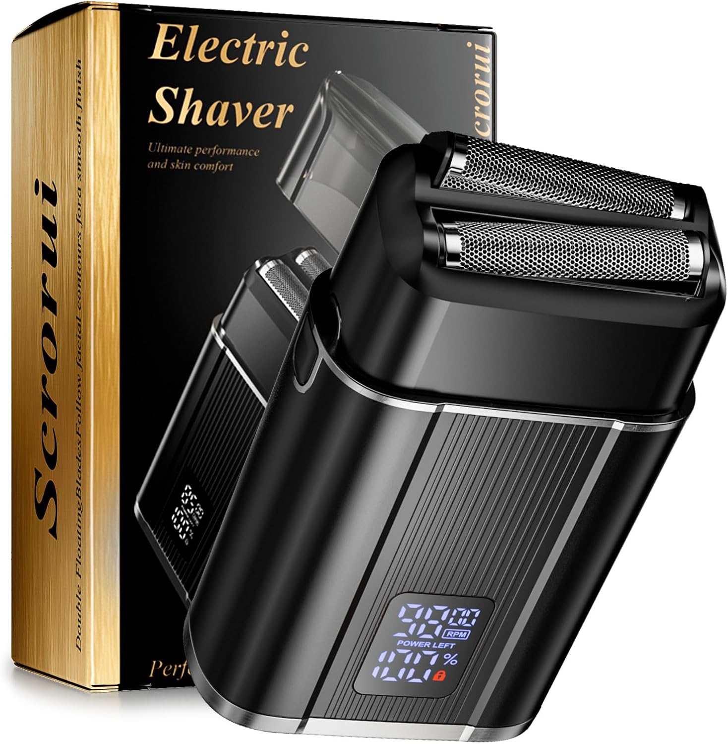 Foil Shavers Scrorui High Speed Double Floating Blades Electric Razor, with 2 Adjustable Speed Electric Shaver, LED Display, IPX6 Waterproof Dry/Wet