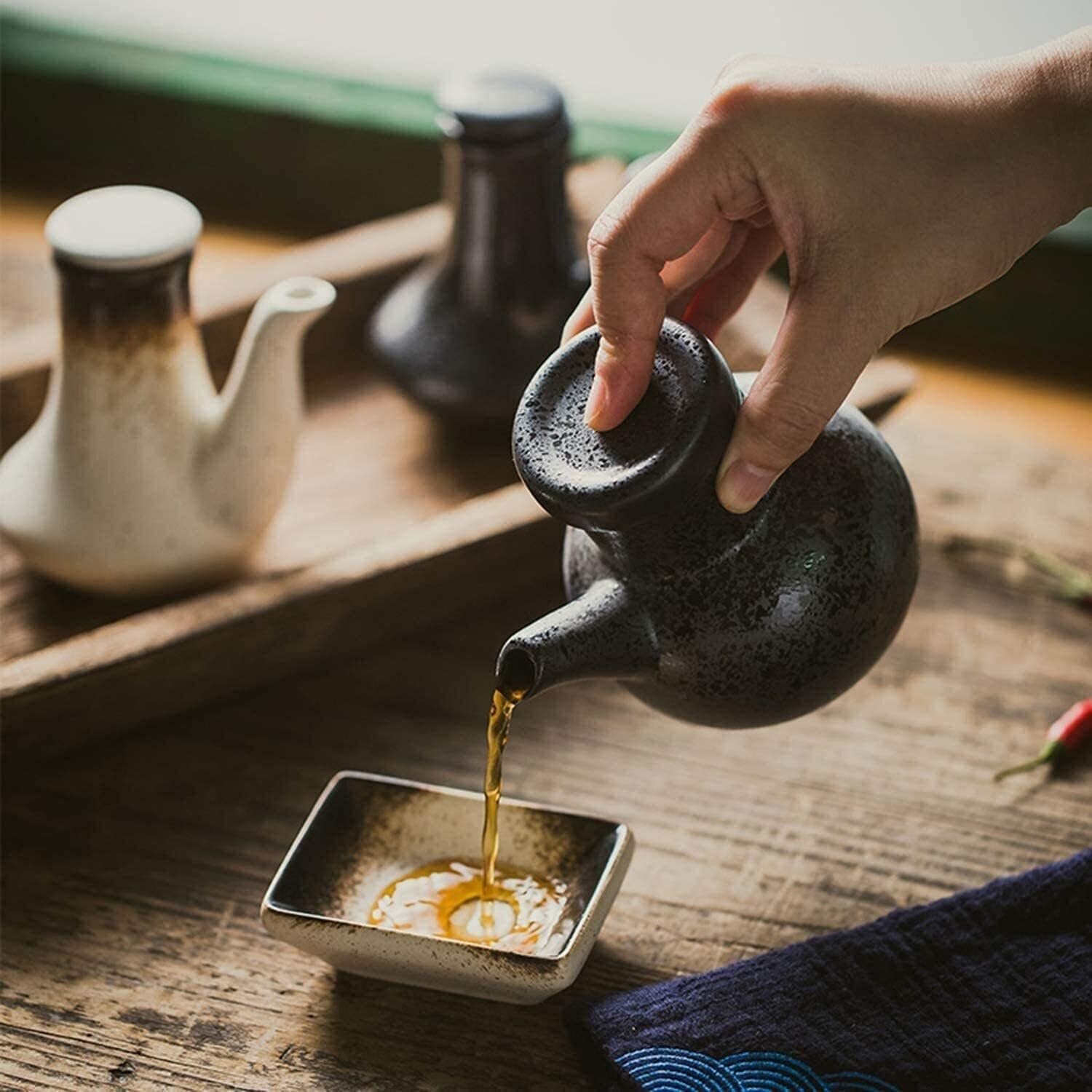 Dispensador de Aceite de Oliva y vinagre, vinagrera de cerámica con vertedor, Botella de 250 ml para Salsa de Soja y vinagre para Cocina