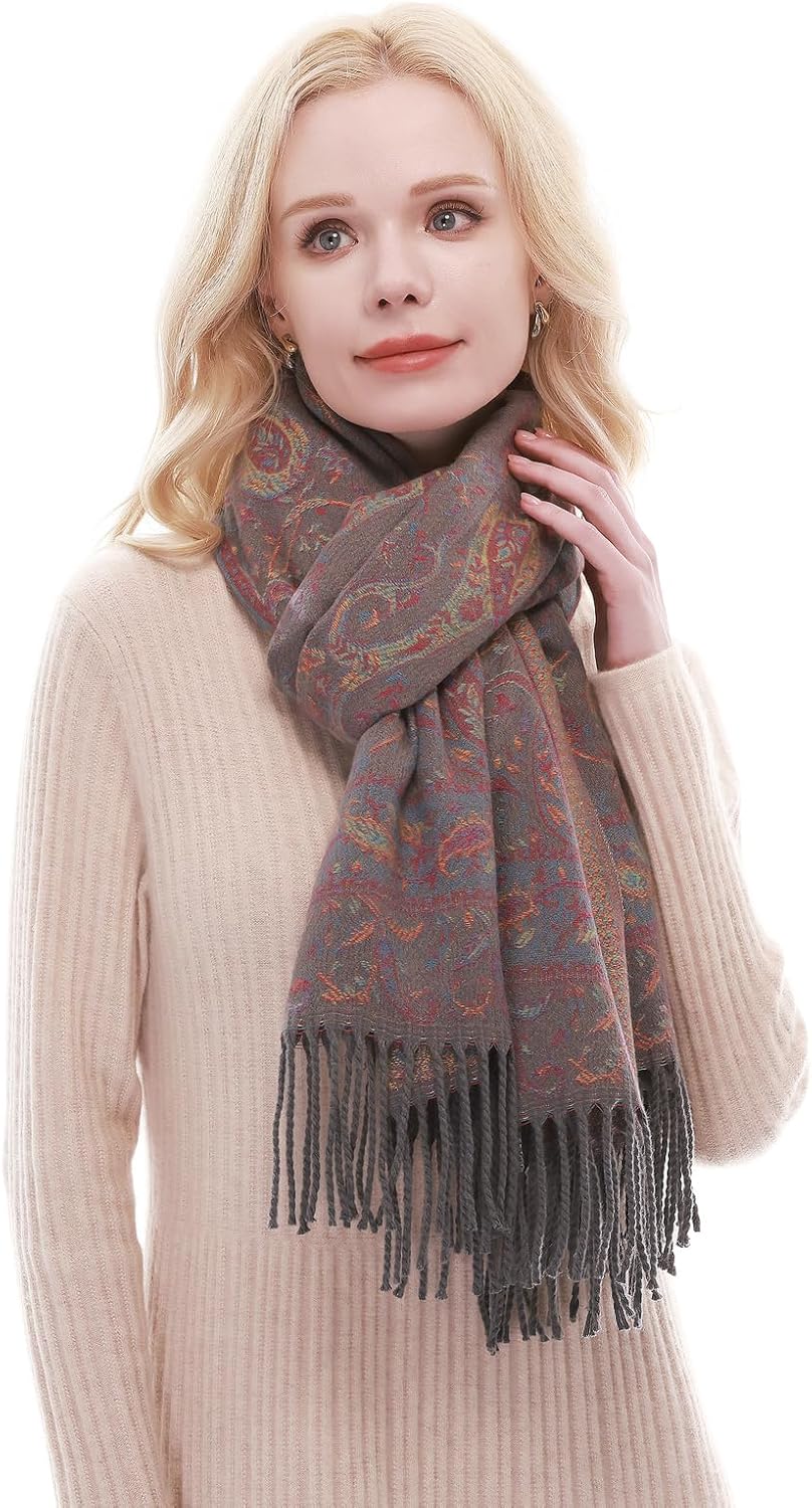 RIIQIICHY Reversible Pashmina Scarf for Women Jacquard Shawl Wrap Scarves - Image 4