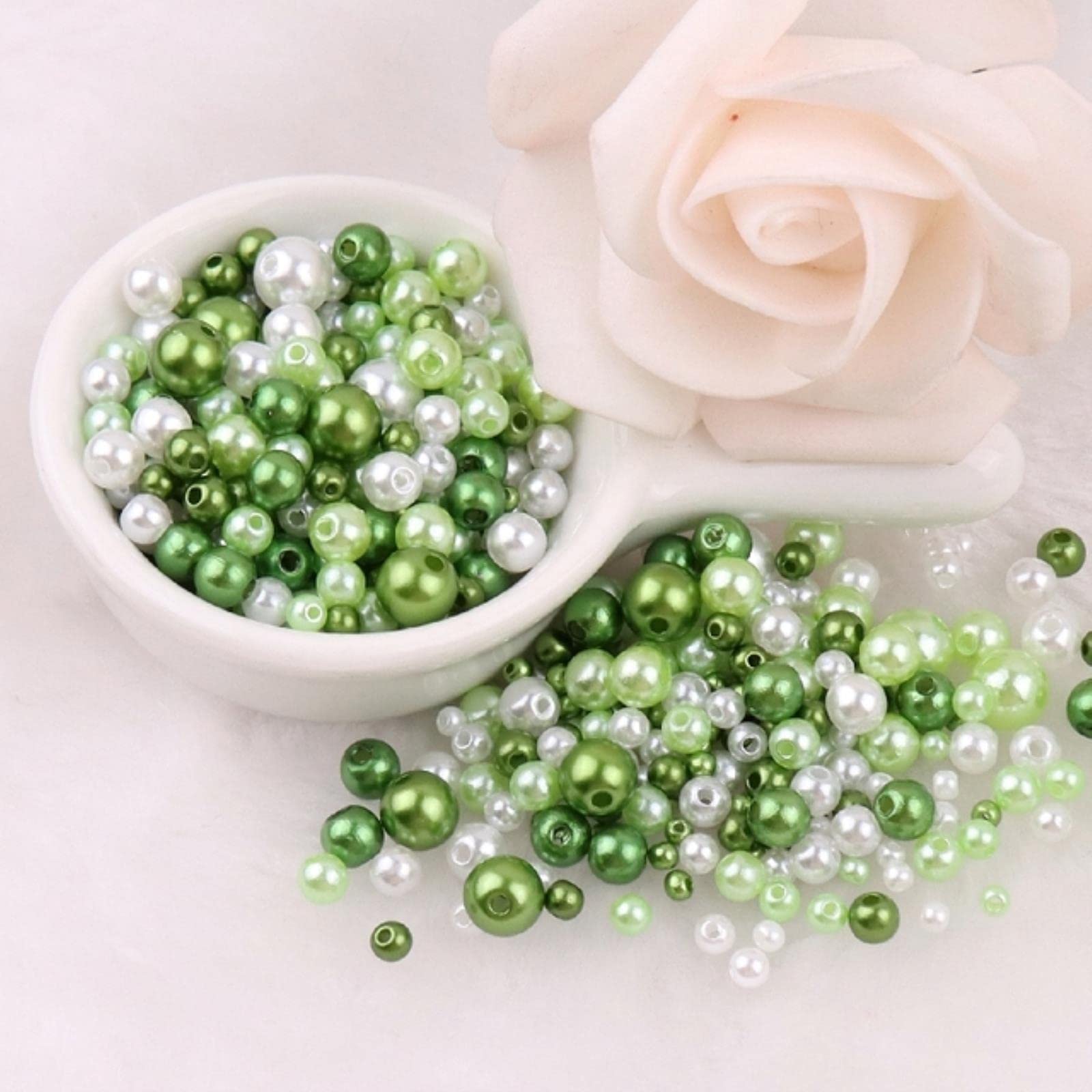 Beads With Hole Colorful Pearls Round Acrylic Imitation Pearl DIY For Jewelry Making Craft-Mix Greens,Mix 3-8mm 10grams