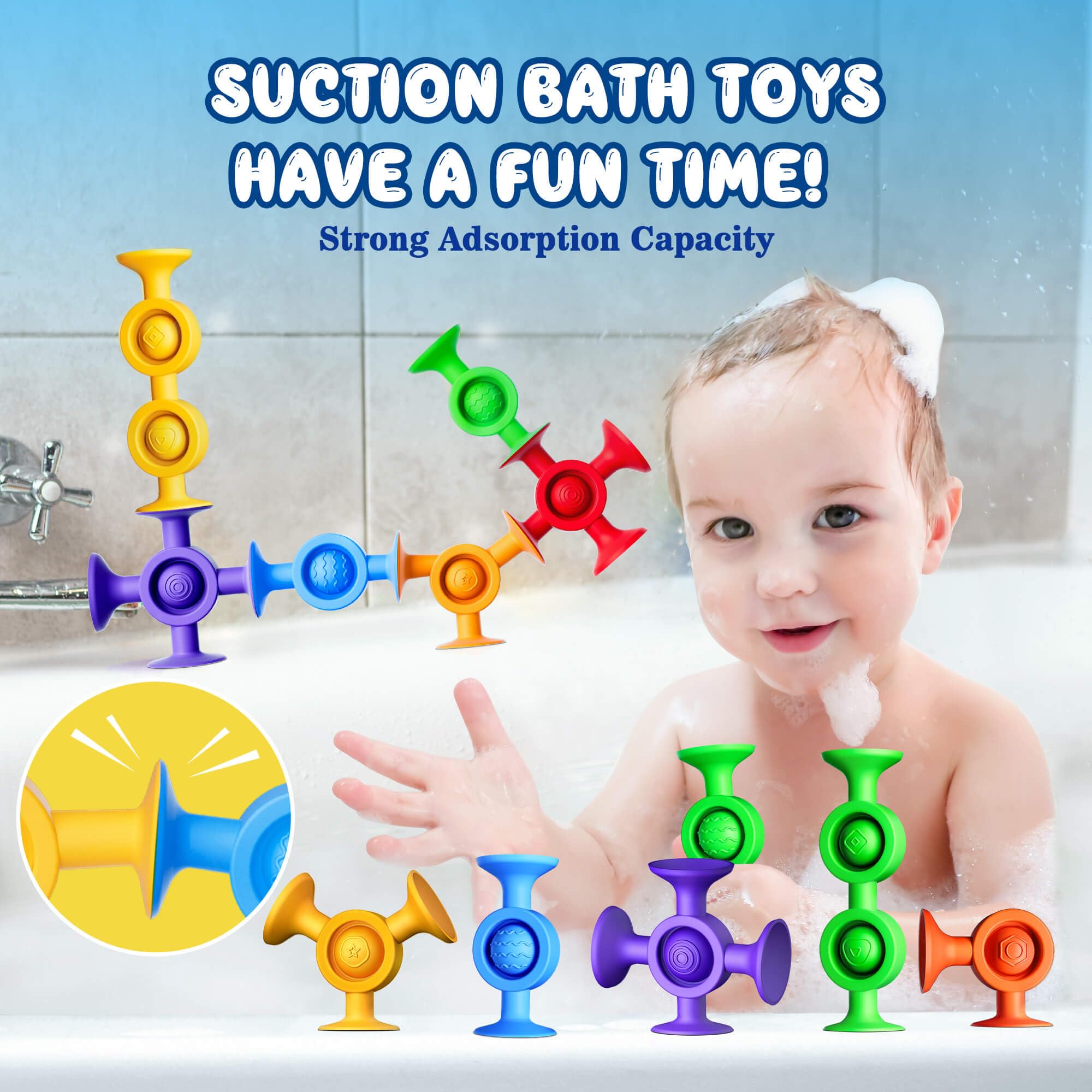 Juguetes de baño para bebés, juguetes de baño para niños a partir de 3 años, juguetes de ventosa, juguetes sensoriales para la tina, juguetes de bañera sin moho, juguetes de viaje, juguetes de Navidad 3